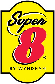 Super 8 by Wyndham logo on a yellow background